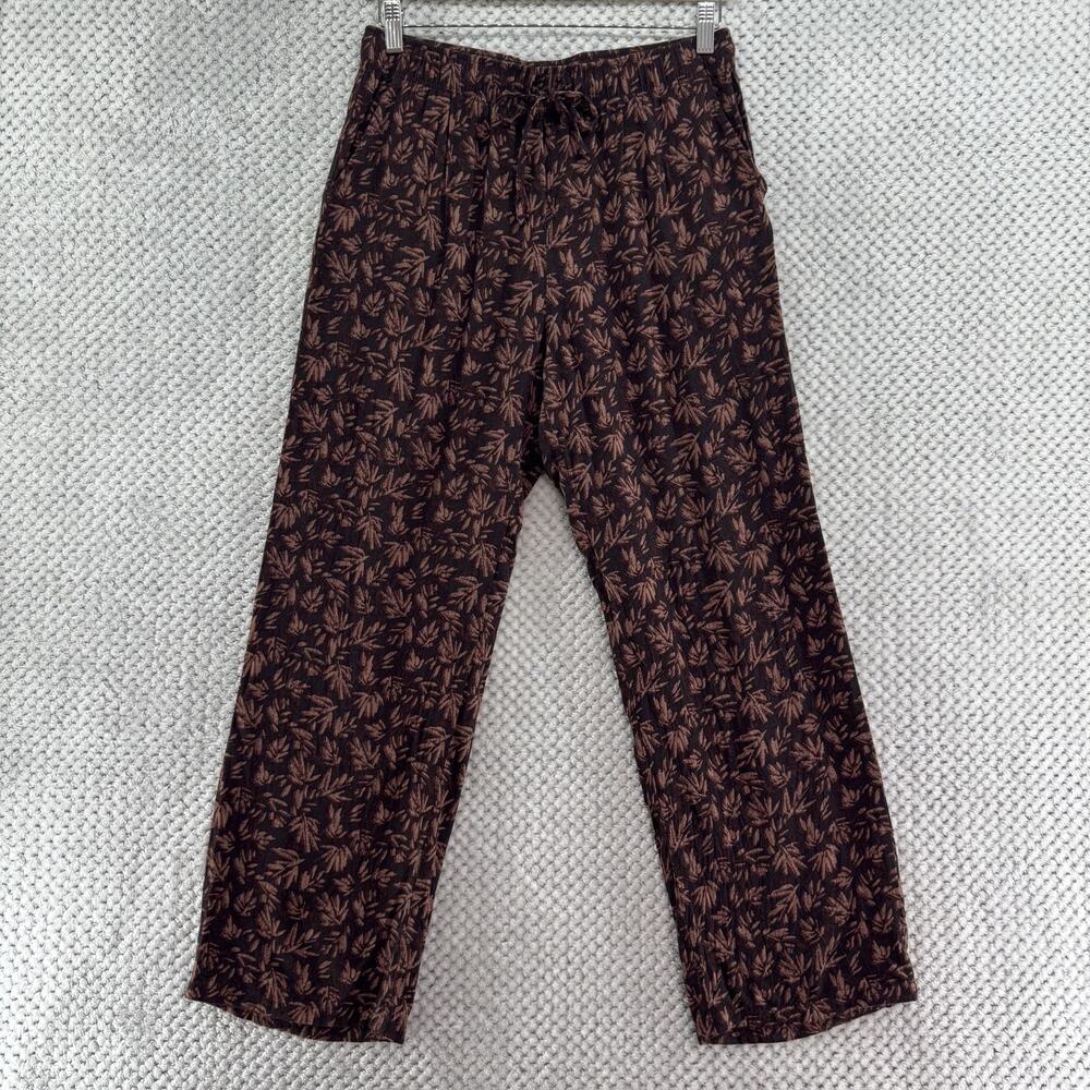 Uniqlo Pants Womens M Brown Floral Rayon High Rise Straight Boho Casual PullOn